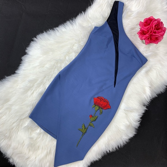Gibiu Bodycon Off Shoulder Blue Dress Rose Small - Picture 2 of 8